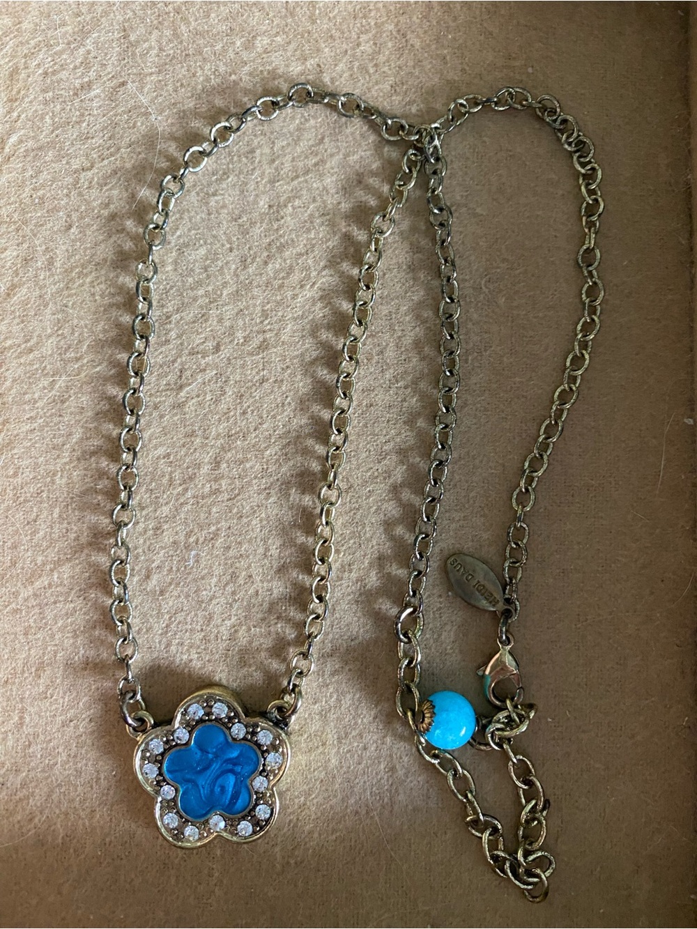 Heidi Daus Gold-Tone Necklace with Turquoise Blue Flower Pendant
